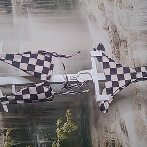 New! Zaful Womens Small 4 two piece checkerboard cheeky halter bikini swim suit